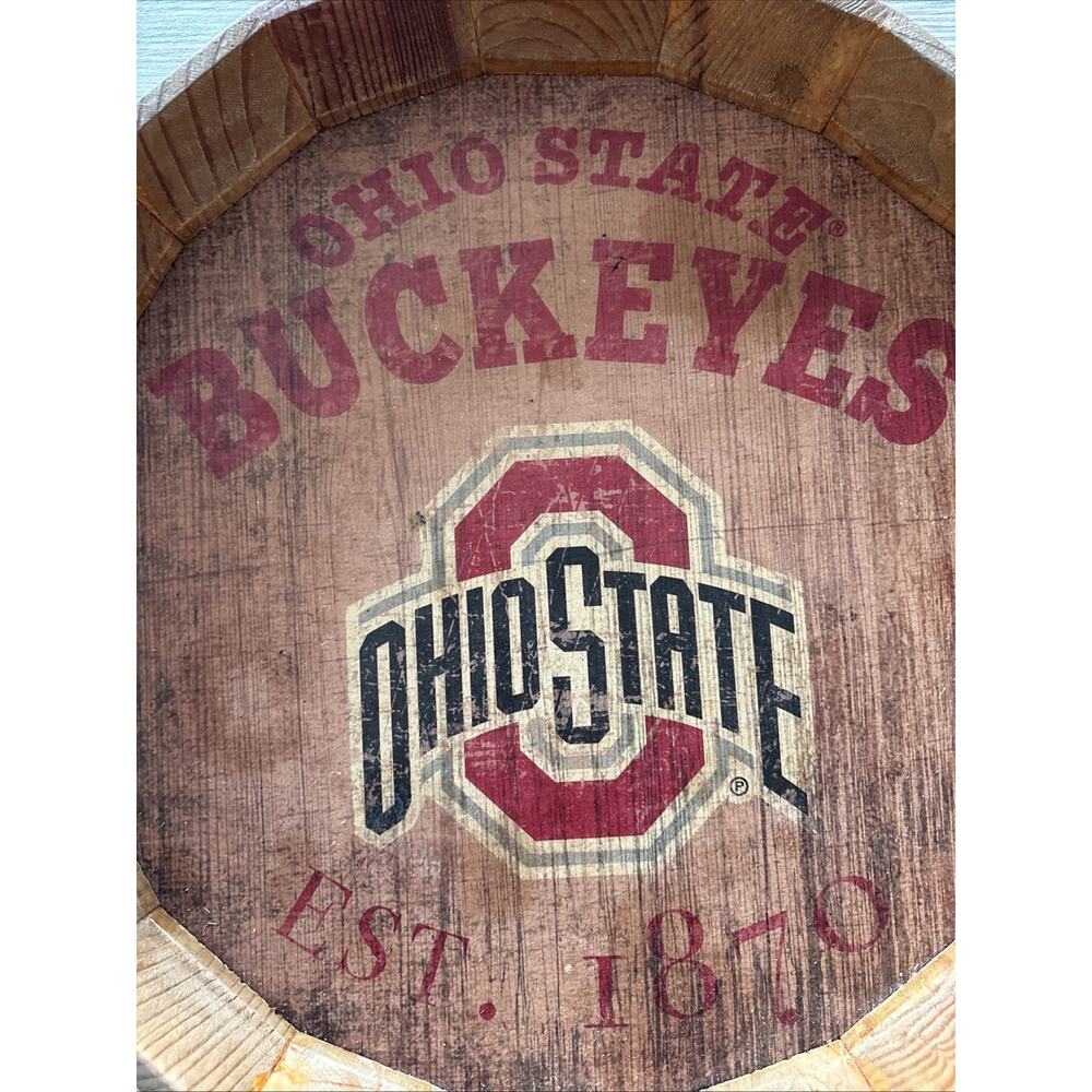 Ohio State Buckeyes Rustic Wooden Barrel Style Serving Tray College Licensed 16” - Picture 2 of 7